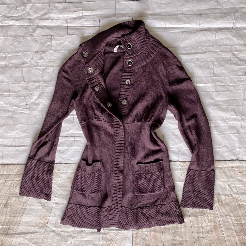 Athleta purple eggplant snap front sweater XS